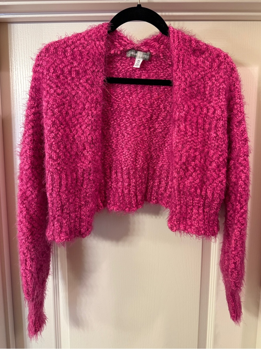 Urban Outfitters Fuzzy Cropped Open-Front Cardigan - Hot Pink